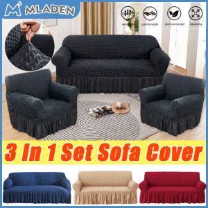 Sofa Cover Set of 3 Pcs Seersucker Sofa Seat Cover With Skirt Thickening Sofa Slipcover Universal Sofa Dust Cover Set Seat Cover