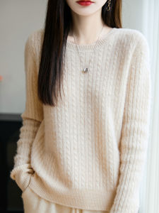 เสื้อสเวตเตอร์ถักคอปกกลมผ้าขนสัตว์ผสมสำหรับผู้หญิงในฤดูใบไม้ร่วงและฤดูหนาว เสื้อชั้นในสเวตเตอร์ถักแบบสวมหัวสำหรับผู้หญิง