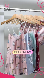 ชุดนอนสายเดี่ยว+กางเกงขาสั้น ชุดนอนผ้าซาติน คุณภาพดี ผ้าลื่น ใส่สบาย สินค้าพร้อมส่ง (รหัส 228)