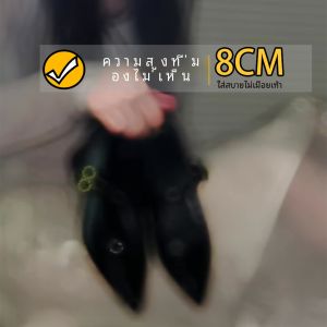 Retro สไตล์ฝรั่งเศส Chunky Heel Mary Janes ผู้หญิง รองเท้าชี้ Toe Low Cut ทันสมัย รองเท้าส้นสูงสบายความสูงด้านใน