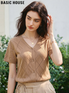 Basic House | Short Sleeve Knitted Summer Breathable V-Neck Top