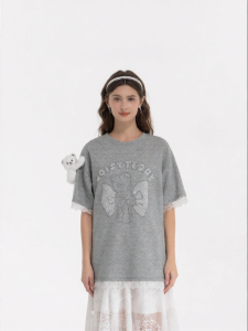 Summer New Cute Lace and 3D Bear Short Sleeve T-Shirt