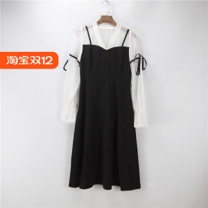 ชุดเดรสสั้นเอวสูงสไตล์ญี่ปุ่น ทรงเอ แขนยาว คอวี กระโปรงทรงเอ ชุดฤดูใบไม้ผลิและฤดูร้อน ชุดเดรสผู้หญิง