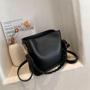 Elegant Womens Mini Bucket Bag Crossbody Shoulder Bag Versatile Retro Style Spring Summer Fashion Soft PU Leather Pure Color