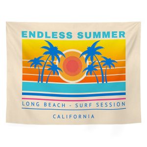 VIKAMA California Endless Summer Tapestry Sunset Surfing Chủ Đề Treo Tường Cho Phòng Ngủ Phòng Khách Trang Trí Ký Túc Xá 100% Polyester