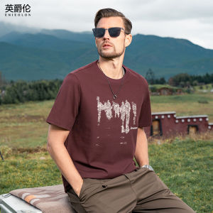 Enjeolon Heavyweight Graffiti Print Short Sleeve T-Shirt Mens Loose Fit American Style Half Sleeve Summer Clothing