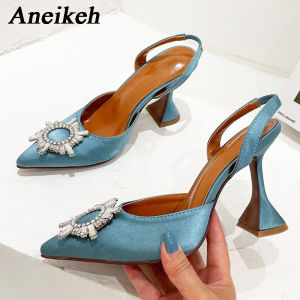 Giày Cao Gót Aneikeh Silk Dành Cho Nữ Kiểu Bướm Đính Đá Sang Trọng Mũi Nhọn Giày Cưới Mùa Hè Đế Cao Su