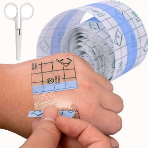 1roll Transparent Waterproof Stretch Adhesive Bandage Clear Film Dressing Stretch Tape For Tattoos Swimming Give Scissors
