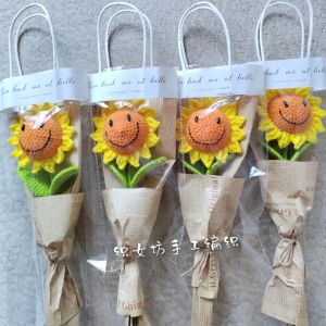 Finished Product Artificial Wool Hand-Woven Sunflower SUNFLOWER Hand Crochet Bouquet Graduation Teachers Day Valentines Day Gift