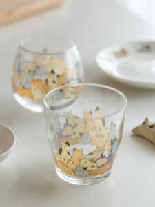Qiandaiyuan Lazy Cat Glass Cartoon Household Breakfast Cup Cute Cat Water Cup Transparent Drinking Cup Creative Cup