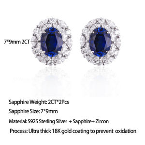 Pretty Beauty Sapphire Jewelry Set for Women S925 Sterling Silver 2CT Lab Sapphire Halo Necklace Earrings September Birthstone