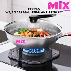 Fry Pan Stainless Steel 32cm Anti Lengket Sarang Lebah Dengan Tutup Kaca Wajan Penggorengan 32cm HoneyComb