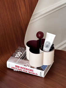 Elegant Creamy Style Desktop Organizer Box Remote Controller Holder Living Room Coffee Table Decoration Iron Painted round Shape