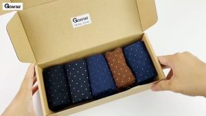 Hộp 5 đôi vớ nam cổ cao công sở GOMTAT hoạ tiết chấm bi chất cotton cao cấp hút ẩm thoáng khi - GOM-CHAMBI-CB5