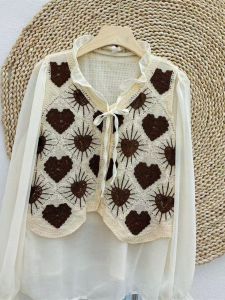 Love Heart Lace Hollow Knitted Open Cardigan Vest Top Thin Womens Vest Spring Summer New Style Layering Sweater Pure E-commerce