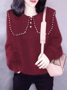 เสื้อสเวตเตอร์ถักหลวมๆ สำหรับผู้หญิง คอกลม ดีไซน์เก๋ไก๋ อบอุ่น ใส่ได้ทั้งฤดูใบไม้ผลิและฤดูใบไม้ร่วง สวมใส่สบาย คอกลม