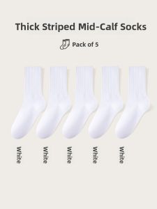 JINGCHI | Simple White Cotton Mid-Calf Womens Socks Versatile Spring Autumn Long Socks Breathable Comfortable All Season Solid Color