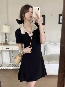 ฤดูร้อน พรางหุ่น คอโปโลแขนสั้นถัก Midi เดรส ผู้หญิง Pure Color Block กระโปรงทรงเอ มีสไตล์ สลิมฟิต โพลีเอสเตอร์ ไฟเบอร์