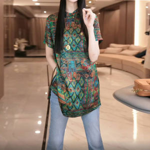 Shalldoer | New Chinese Style Floral Print Stand Collar Button Short Sleeve Shirt Womens Summer Fashion High End Versatile Top