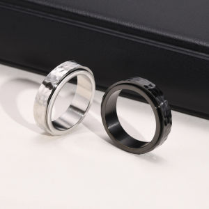 Kemstone Rotatable 6MM 8MM Stainless Steel Black Silver Plated Male Spinner Ring Jewelry