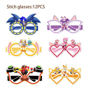 Sonic Birthday Party Props Paper Glasses Photographic Tools Decorative Funny Childrens Birthday Party Supplies Ice Snow Paper Glasses