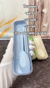 3 Pcs Set Sendok Alat Makan Cutlery Garpu Sumpit Set Box Travel Peralatan Makan