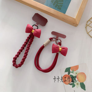 Fashionable Wine Red Butterfly Knot Woven Handheld Rope for Mobile Phone And Ccd Camera Short Lanyard Creative Digital Accessories