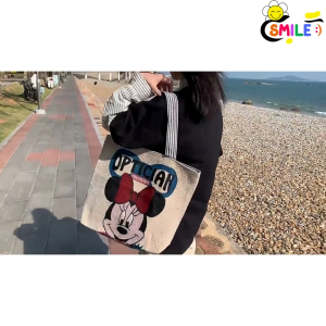 Smile😊พร้อมส่ง💯 กระเป๋าสะพายใบใหญ่ กระเป๋าสะพายข้าง สไตล์เกาหลี ใบใหญ่ วัสดุดี การเย็บปราณีต กระเป๋าผ้าใบใหญ่