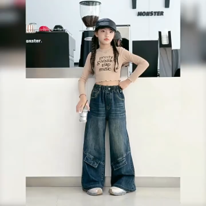 Maniala New Jeans For Kids Girls 6-15yrs Wide Leg Trouser Maong Pants Cotton Korean Style Loose Fit Stylish Straight Cut Pants Baggy Denim COD