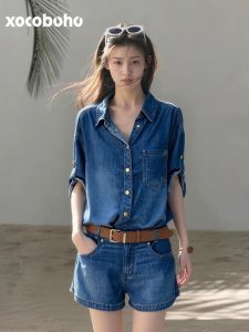 xocoboho | Vintage Style Workwear Blue Sleeveless Overalls