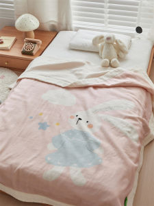 Cute Cartoon Double Layer Cotton Blanket for Children Nursery Nap Time Breathable Washable Summer Lightweight Bedding Cover