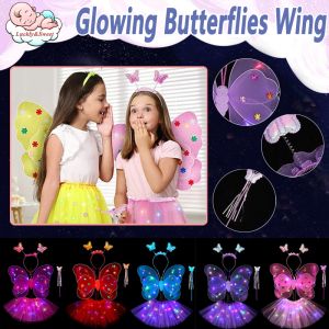 BERMA BABY Glowing Butterfly Wings Set Girls Princess Elf Angel Fairy Costume Birthday Party Stage performance