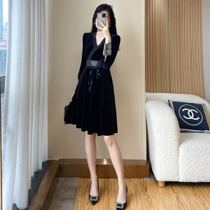 SUYE | Elegant Black Velvet Audrey Hepburn Style Little Girl Dress French Fashion