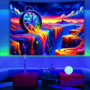 VIKAMA Psychedelic Twisted Clock Tapestry Colorful Waterfall Gradient Sky Background Living Room Sofa Party Art Room Decor