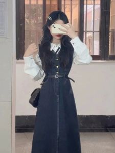 Fall Fashion Womens Milk Tone Set High-End Feeling Small Size Dress Two-Piece Set Complete Outfit New 2025 Polyester Blend