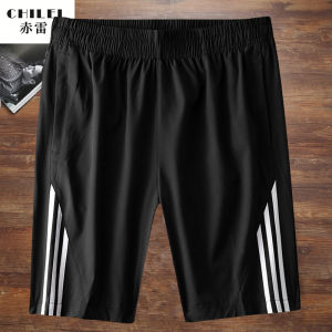 Summer Mens Ice Silk Three Stripe Shorts plus Size Casual Sports Quick Dry Five-Part Loose Fit Mid-Calf Pants