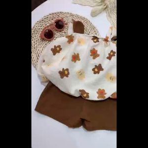 baby girl light colour broken flower suspender skirt suit Summer new high quality cotton short skirt+shorts two- piece set