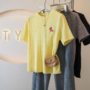 AIYITI | Yellow Spurs Embroidered Short Sleeve Knit T-shirt Plus Size