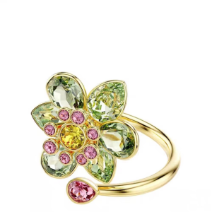 New Shining Green Pink Zircon Light Luxury Flower Zircon Womens Ring Drop-Shaped Colorful Zircon Open Ring Adjustable Size