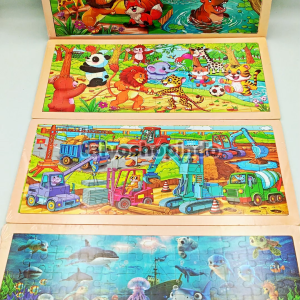 TAIYO Puzzle Kayu 72pcs 36cm Karakter Hewan Dino Kendaraan Animal Wood Jigsaw Edukasi Mainan Anak