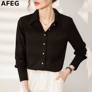 AFEG solid color new Korean version shirt collar fashion loose assorted chiffon long sleeve blouse