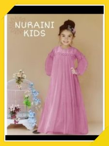 Pakaian gamis anak 2-12 tahun DRES NURAINI MOSCREP AIRPLOW mix tile