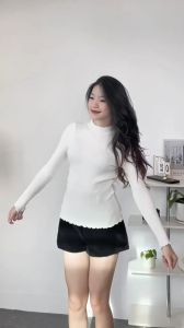 Áo Len Tăm Nữ Cổ 3 Phân Viền Bèo Dài Tay Misoul Áo Len Tăm Nữ Mềm Mại Hàng Quảng Châu 346