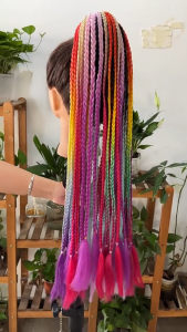 【COD/READY】Hip-hop Style Dirty Wig Women Braided Ponytail Gradient Colored Twist Headdress Ponytail Wig Extension Headwear