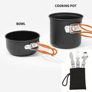Outdoor Hiking Picnic Cookware Kit Hard Aluminum Alloy Cooking Pot Set Portable Camping Kitchen Storage Travel Supplies Gear