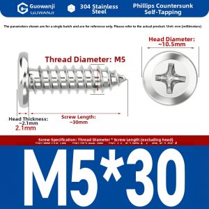 GUWANJI | Stainless Steel Cross Flat Head Multi-purpose Wood Screws M3-M8
