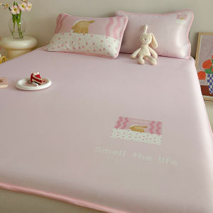 2025 New Ice Silk Bedding Set Three-Piece Cartoon Childrens Cool Feeling Air Conditioner Soft Mat Machine Washable Bedding