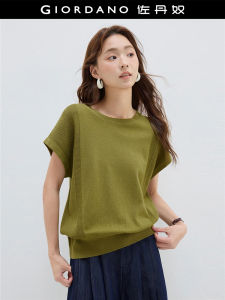 Giordano Designer Short Sleeve Knitted Summer Top Women Loose Batwing round Neck Pullover Korean Style 18355205