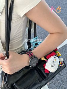 Metallic Black Powder Leather Strap Compatible with GT6 Huawei GT5 Fit4 GT4 pro Womens Watch Band Smartwatch Bracelet