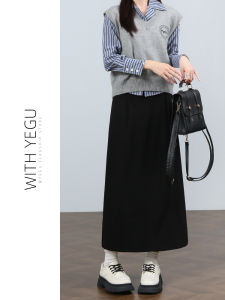 Black Suit Skirt High Waist Straight Leg Woolen Mini Dress for Women Spring Summer Autumn Winter Slimming Long Skirts